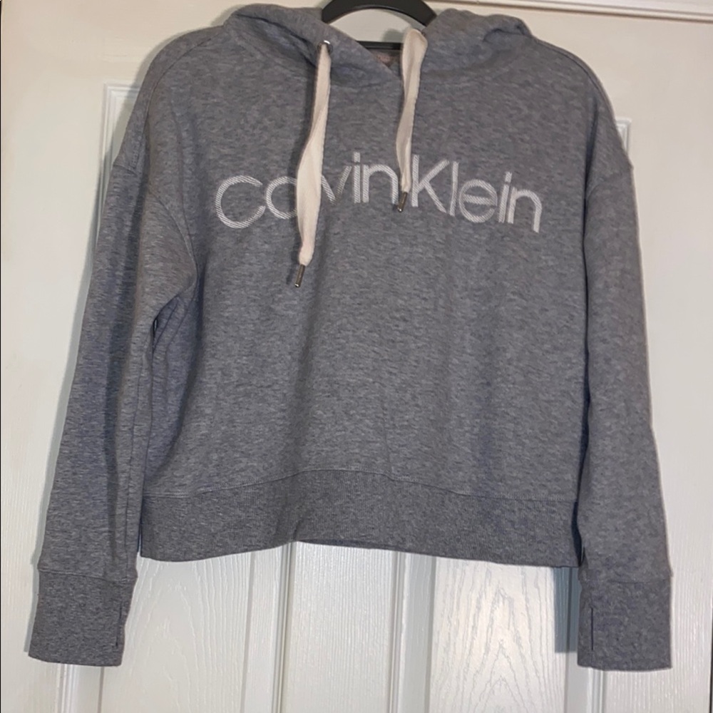Calvin Klein Performance Gray Graphic Women's Crop Top Hoodie Size Medium